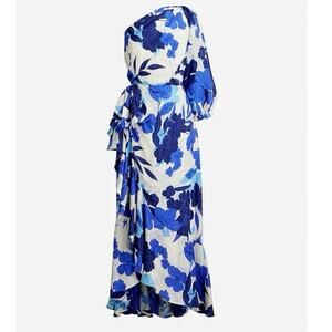 J. Crew Collection One Shoulder Ruffle Dress Floral Blue Womens 12 Maxi Elegant